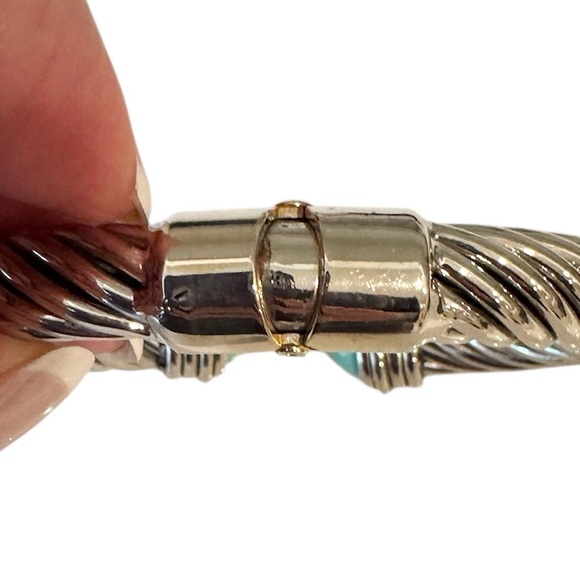 Designer Inspired Chunky Bangle Bracelet Silver Classic Cable Turquoise - Picture 3 of 5